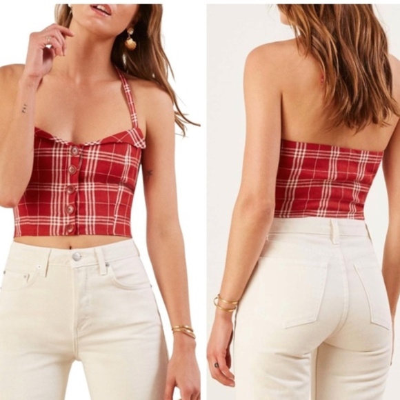 Reformation Tops - Reformation Connie Linen Halter Button Crop Top